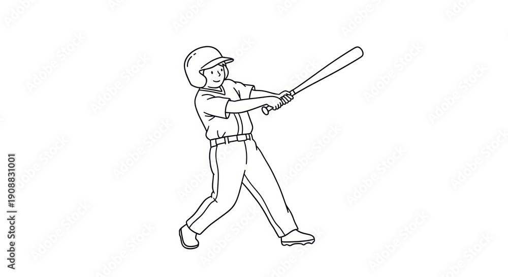 Obraz premium Baseball Player Swinging Bat Illustration.