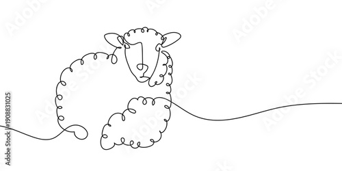 Continuous line drawing of one sheep. single line vector illustration Editable stroke.