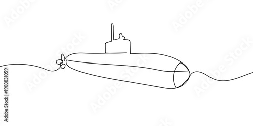 Continuous line drawing of a submarine. single line vector illustration Editable stroke.