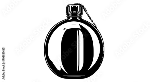 An illustration of a clear glass flask with a stopper viewed from the front perspective