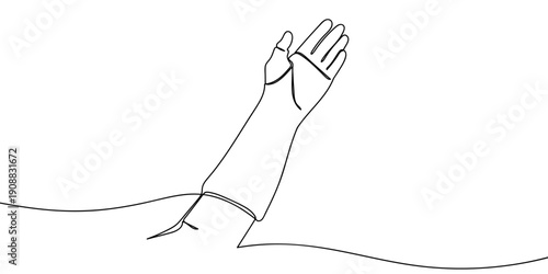 Continuous line drawing of a patient's arm in a cast. single line vector illustration Editable stroke.