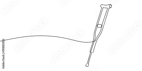Continuous line drawing of crutches for a person with a broken leg. single line vector illustration Editable stroke.