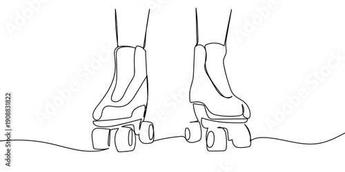 Continuous line drawing of the legs of a person wearing rollerblades. single line vector illustration Editable stroke.