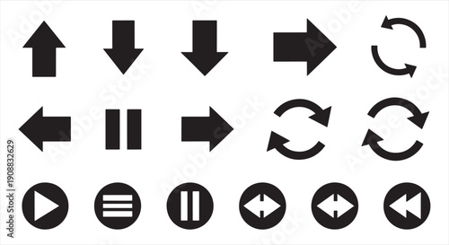 Arrow Control Icon Set – Directional Symbols for User Interface, Multimedia, and Navigation Design