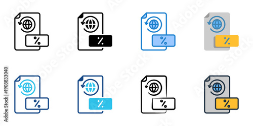 Tax History icons set multiple style collection. Editable stroke 
