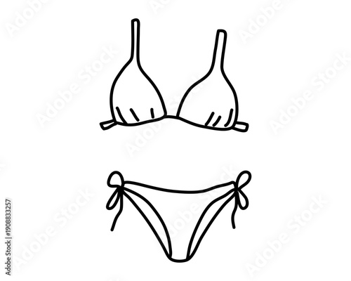 Hand-drawn in line skate style bikini set. doodle Vector illustration Editable stroke.