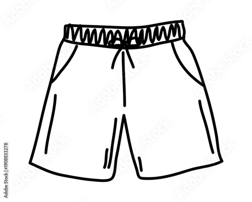 Hand-drawn in line skate style men's swim trunks doodle Vector illustration Editable stroke.
