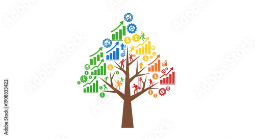 Colorful growth tree illustration depicting financial success and business concepts