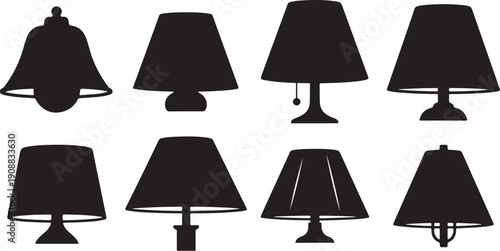 Collection of various lamp silhouettes on white background