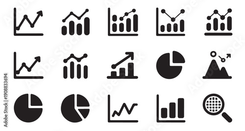 Statistical line graphs and bar chart collection for business analytics and data reporting