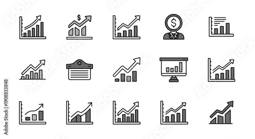 Business growth and financial analytics icon set – line chart and profit increase vector icons