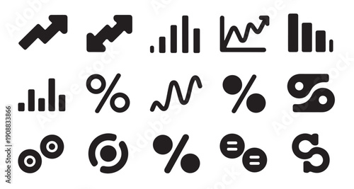 Financial growth indicators and percentage symbols for economic reports and commerce design
