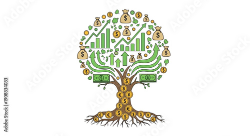 Conceptual tree of growth financial success and investment symbolism