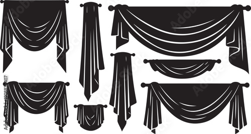 Various Drapery and Curtain Styles in Black and White