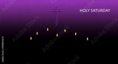 Holy Saturday cross and candles religious concept for Easter week solemn and spiritual background with gradient purple and black