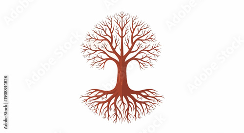 Illustration of a stylized tree with roots and branches isolated on white