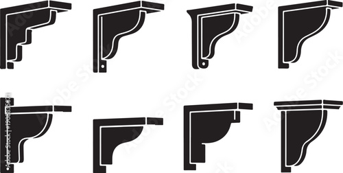 Collection of various black architectural corner bracket designs