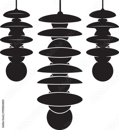 Modern Black Pendant Lights with Unique Disc Designs Hanging