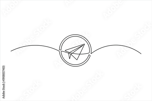 Minimalist continuous line drawing of a paper plane enclosed within a circle, representing a focused idea, travel, or app icon design.