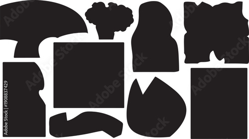Collection of various black silhouettes on white background shapes