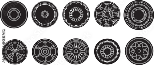 Collection of black and white circular mandala designs patterns
