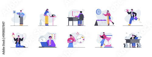 Set of 10 deadline illustrations packs. Flat vector concepts.