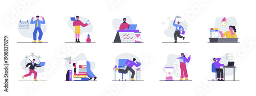Set of 10 deadline illustrations packs. Flat vector concepts.