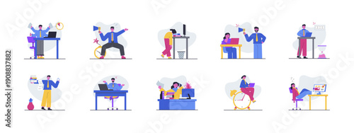 Set of 10 deadline illustrations packs. Flat vector concepts.