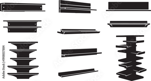 Collection of various black shelving units and bookcases designs