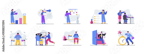 Set of 10 deadline illustrations packs. Flat vector concepts.