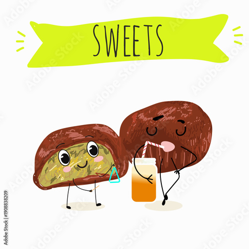 Funny Characters Dubai Chewy Cookie, hand drawn vector illustration.