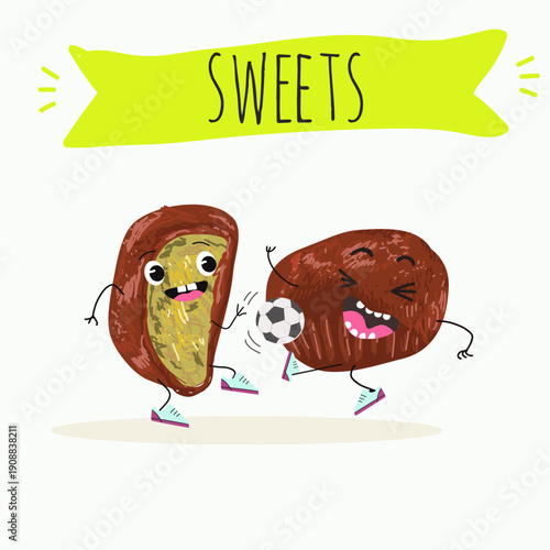 Funny Characters Dubai Chewy Cookie, hand drawn vector illustration.