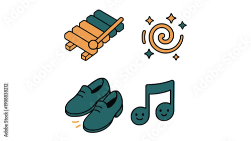 Musical instruments and dance shoes icon illustration