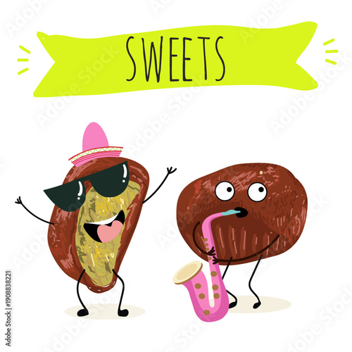 Funny Characters Dubai Chewy Cookie, hand drawn vector illustration.