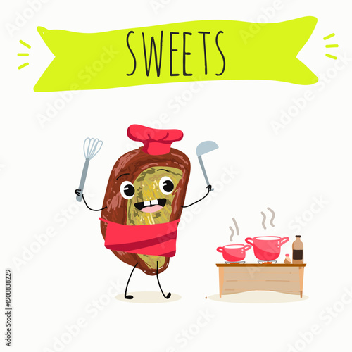 Funny Characters Dubai Chewy Cookie, hand drawn vector illustration.