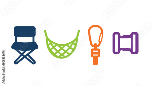 Film director chair and hammock with light bulb and film clapper icon vector illustration