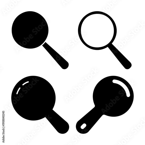 Collection of diverse magnifying glass icons in black and white for search and zoom concepts