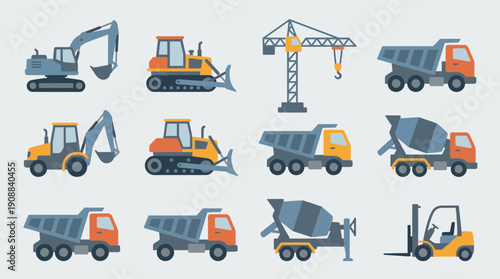 Heavy machinery and construction vehicles for industrial use