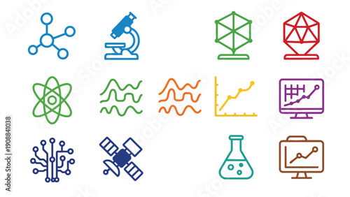 Science icons vector illustration set for educational and research purposes online
