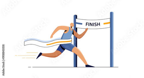 Runner crosses finish line with ribbon in athletic event