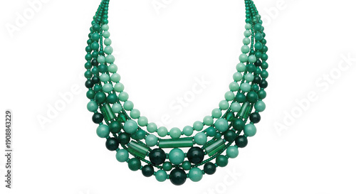 Elegant turquoise gemstone multi-layered necklace with intricate design isolated on transparent background