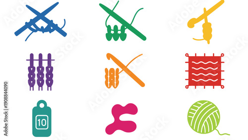 Knitting icons vector illustration set for craft and textile design projects