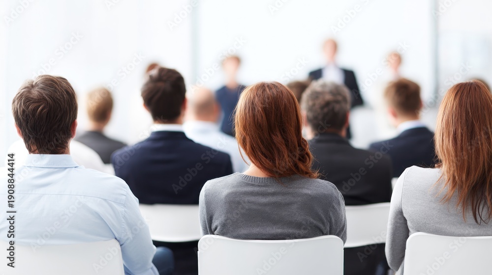 Fototapeta premium A group of business professionals sitting in a conference room, attentively listening to a speaker.