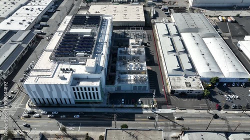 Afternoon sun shines on a data center facility in Vernon, California, USA.