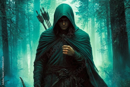 Fantasy illustration of an archer cloaked in mystery.