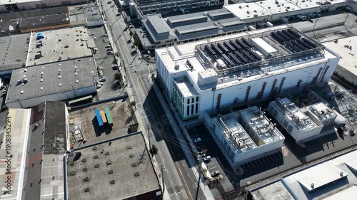 Afternoon sun shines on a data center facility in Vernon, California, USA.