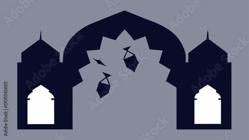 A minimalist and melancholy abstract vector illustration of a broken architectural arch silhouette