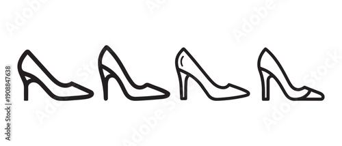 Elegant High Heel Shoe Icons Set, Vector Line Art Collection for Fashion and Style Concepts, Clean Minimalist Design.
