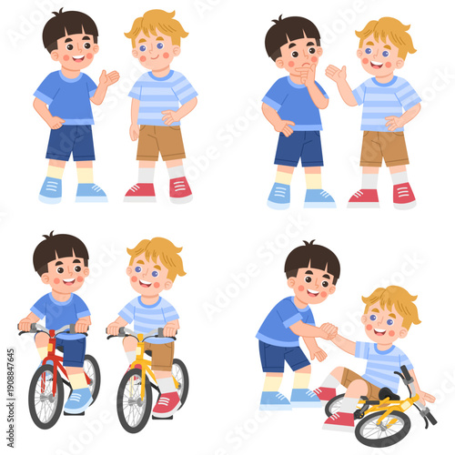 Illustration of a set of activities for boys