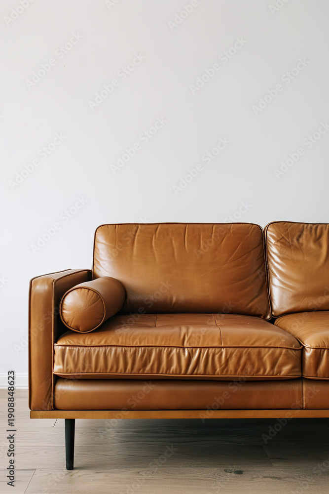 Fototapeta premium Modern Brown Leather Sofa in Minimalist Interior